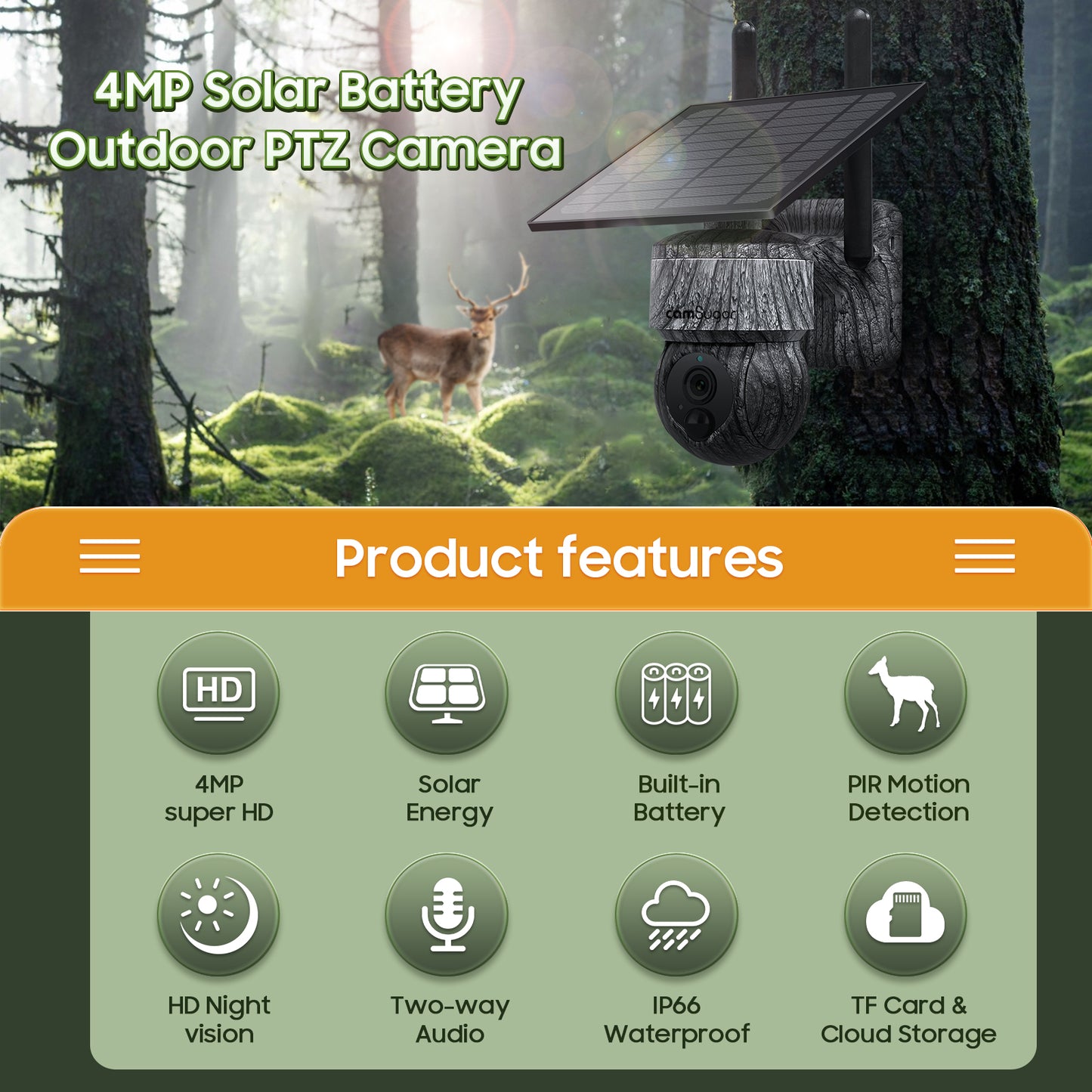 camsugor 4G LTE Cellular Trail Cameras with Live-Streaming Motion Activated 360° Full View 2K 4MP Solar Wildlife Deer Games Camera for Hunting Night Vision Infrared Camera no WiFi IP66 Waterproof